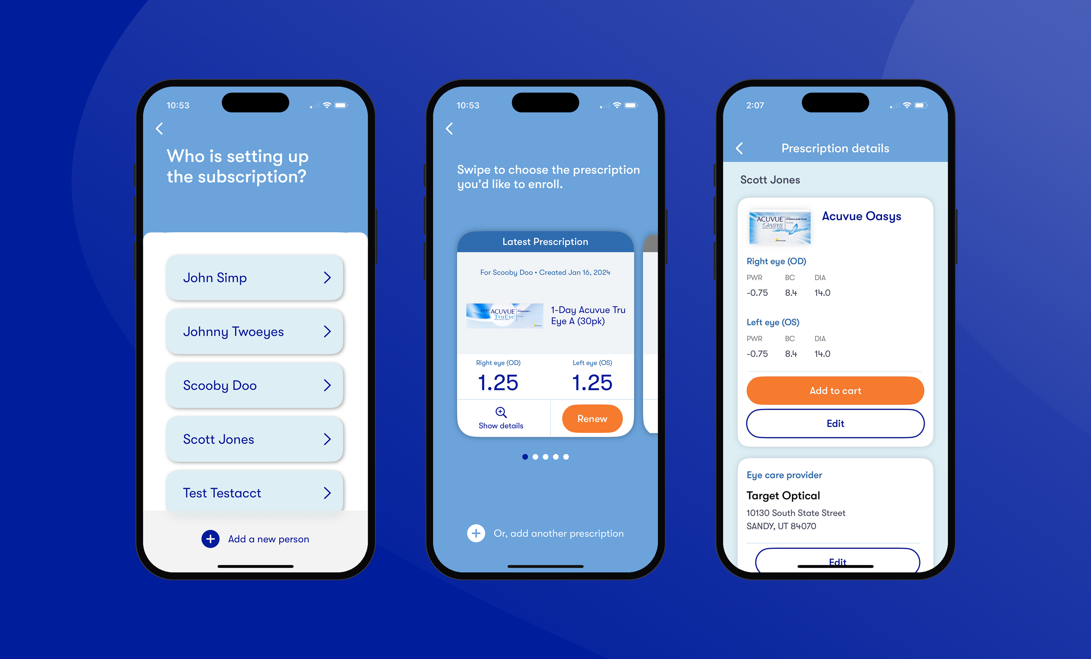 Subscription setup screens