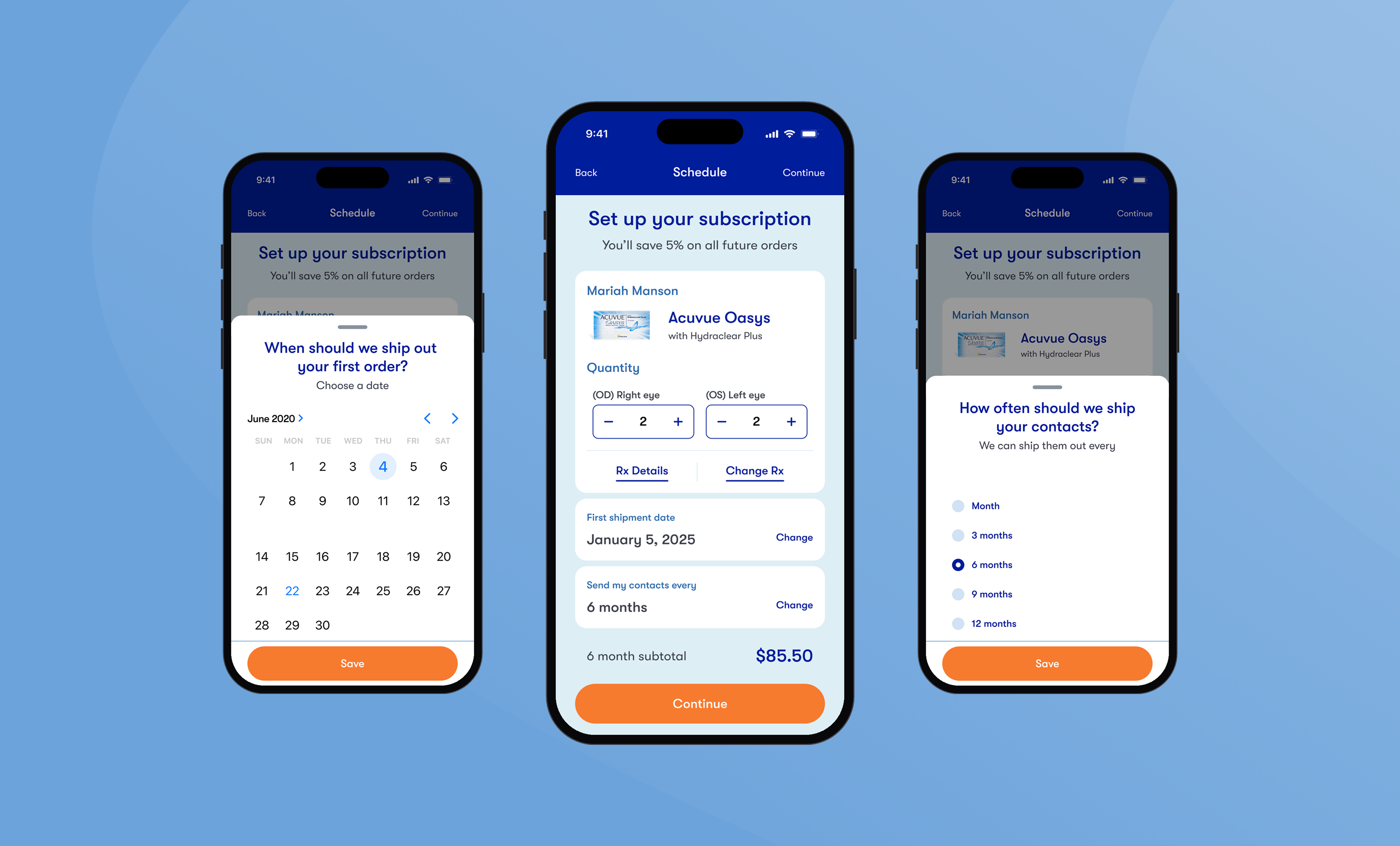 Subscription management screens