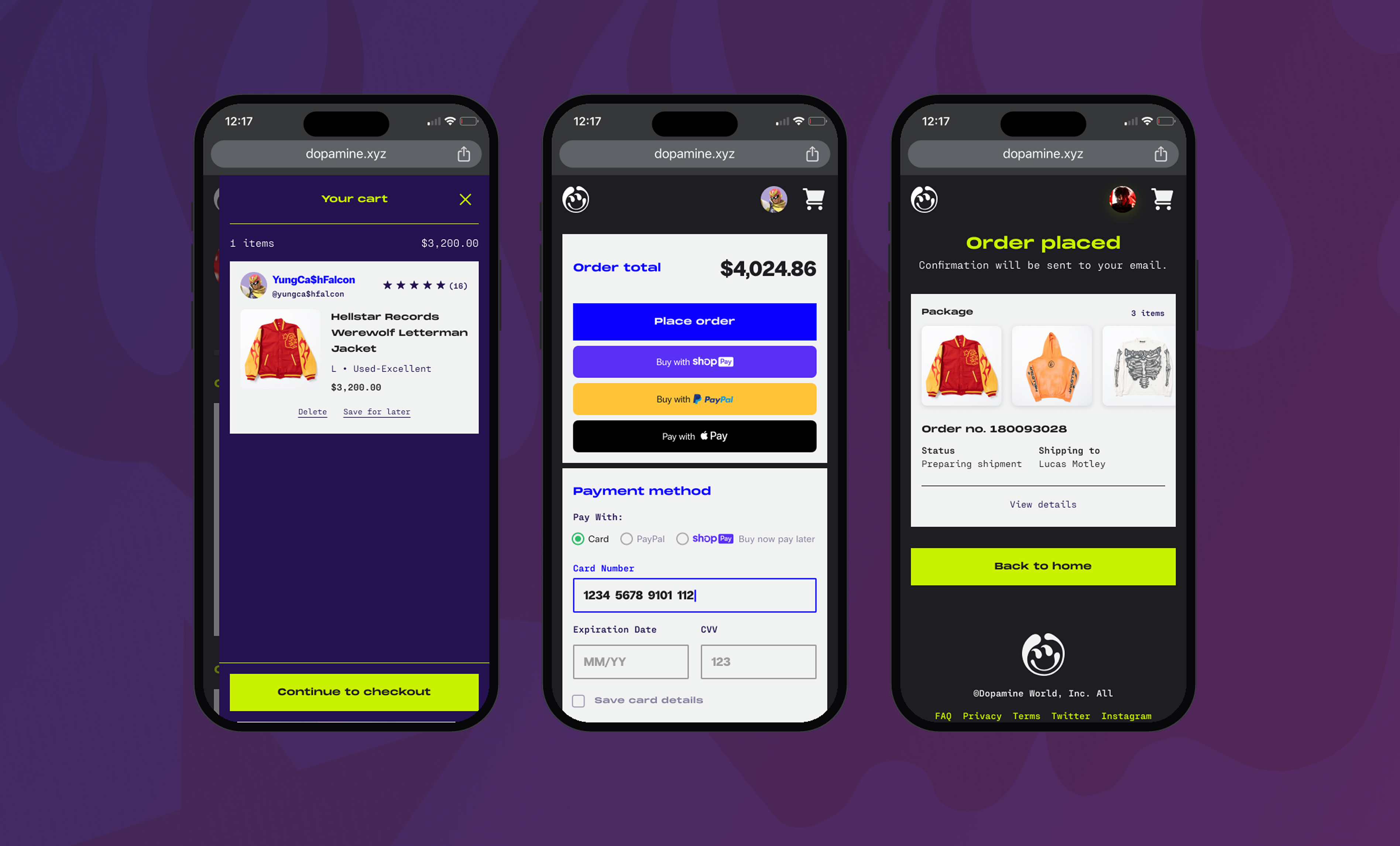 Dopamine product and profile screens